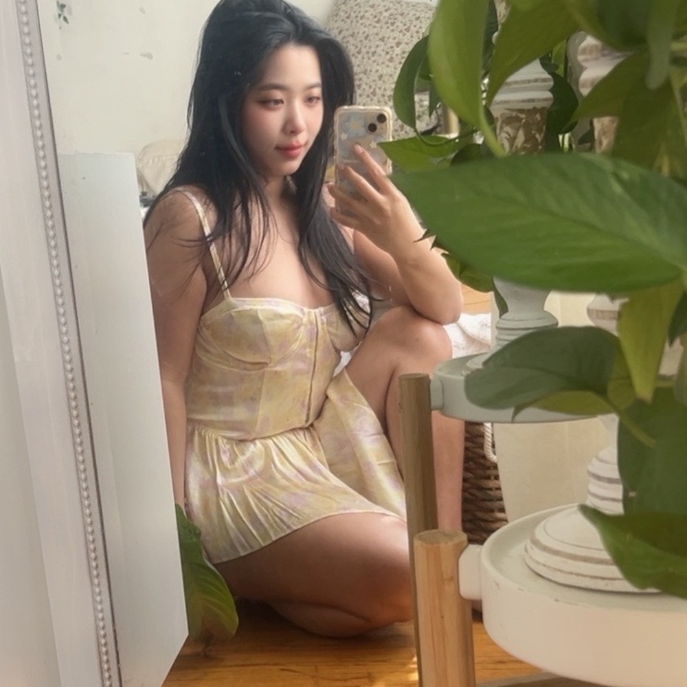 For love & Lemons Mini dress Size Large Pastel Yellow, Pink and Violet